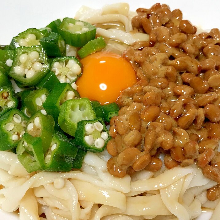 HBで生地作り☆ぶっかけオクラ納豆うどん